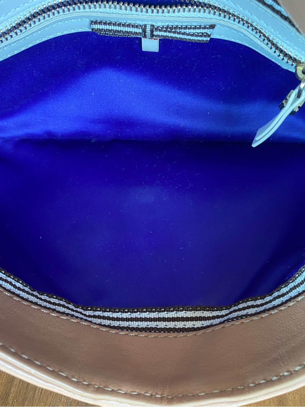 Henri Bendel black and white striped crossbody and blue satin interior - Picture 5 of 6
